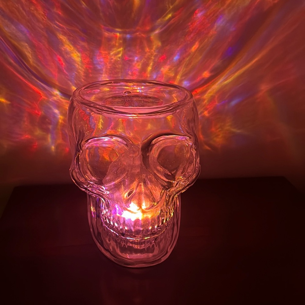 Bath & Body Works Light Up Skull 3 Wick Candle Holder Changing Colors New